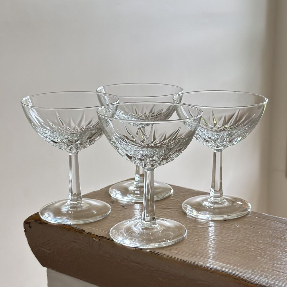 Vintage Cristal d'Arques Durand Diamant Crystal Champagne Coupes Sherbet Glasses